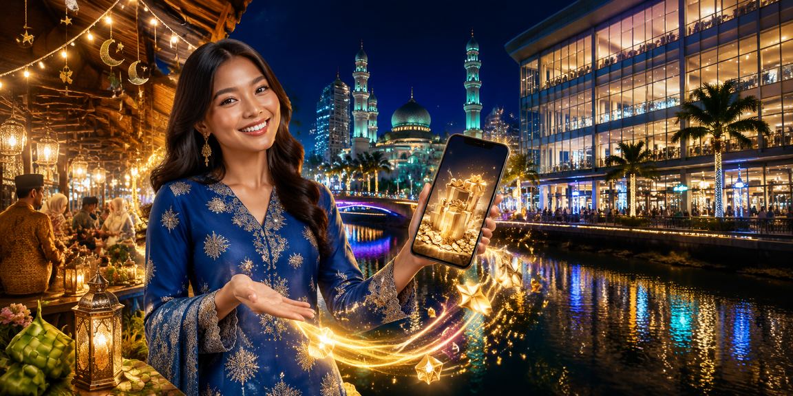 Pemain menggunakan aplikasi 75250 di telefon Android sambil memakai baju kurung di Kota Bharu